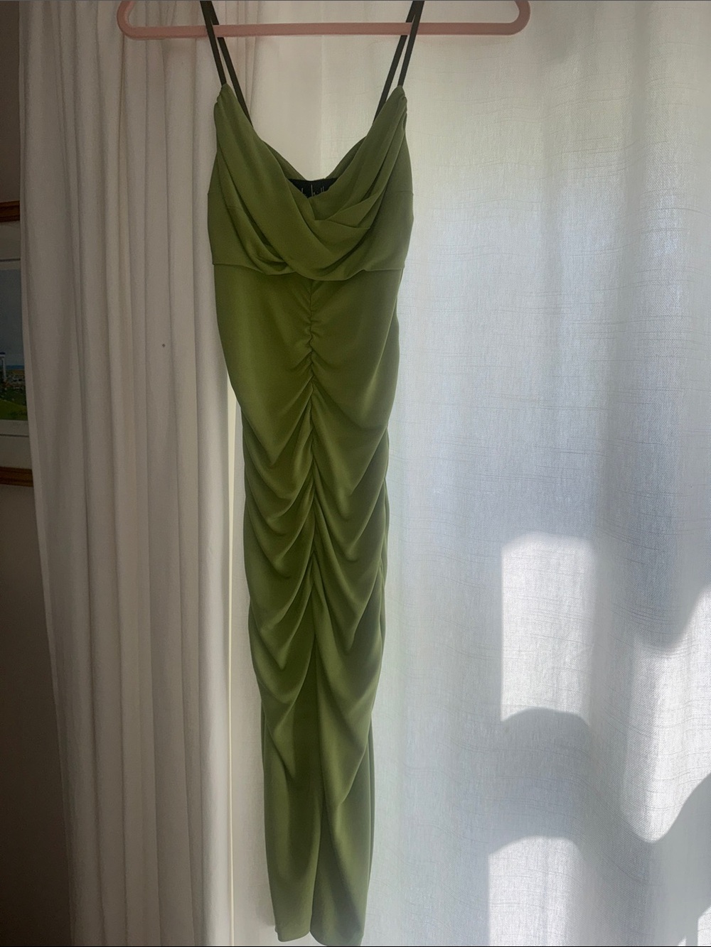 Nicole Miller Olive Draped Ruched Slip Dress